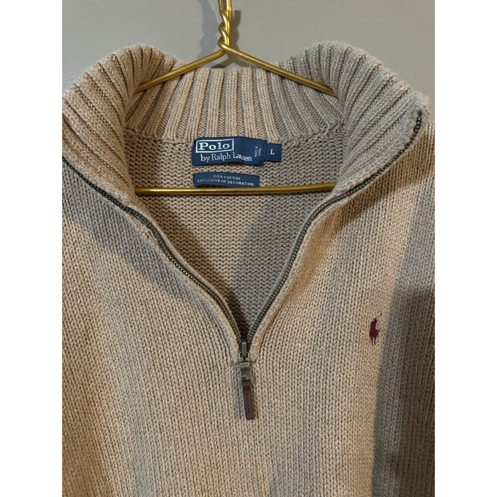 Polo Ralph Lauren Knitted Quarter Zip Sweater Size Large Tan